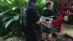 hey this beauty from the park got all tangled up in bondage outdoors and she's moaning like crazy 😏