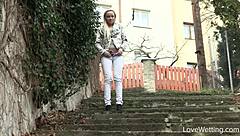 Naomi Nevena pissing outdoors in public!