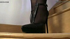 in the office, this bitch knelt down to lick the shoes thoroughly, savoring every moment of submission