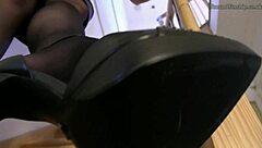 in the office, this bitch knelt down to lick the shoes thoroughly, savoring every moment of submission