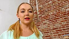 Blonde Iris Rose feels overwhelming desire while giving teasing handjob with cumshot facial.