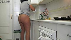 Amateur Cuckold Wife Gets Fucked by Stepson in Kitchen While Husband Works