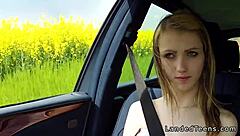 stranded teen hitchhiker gives blowjob and gets fucked on car hood in outdoor pov reality