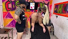 BBW Woman With Giant Ass Gets Tattooed While Licked In Ass And Pussy