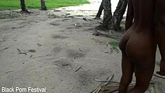 skinny african girl contrasts her small waist with my big cock stretching her tight pussy outdoor