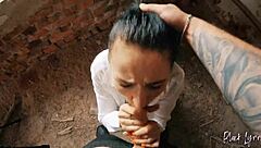 Long haired teen gets facefucked hard in abandoned building POV style!