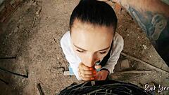 Long haired teen gets facefucked hard in abandoned building POV style!