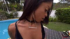 What happens when a big black cock meets Natasha Rios' tight ass by the pool for bareback action?