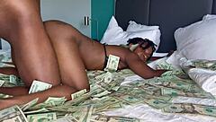 the amateur ebony wife starts with ass worship before taking big black cock. she moans during rough fucking on the cash pile.