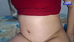 Brazilian married housewife rides her cuckold husband bareback until orgasm but gets interrupted at bedroom door