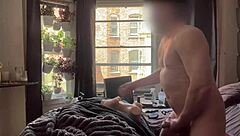 Public toy fuck with my window open feels so good knowing anyone could see me bent over in doggystyle by a big cock bodybuilder leading to creampie and orgasm outdoors 😏