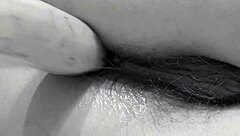 Oh wow, this milf in stockings with her hairy pussy and beautiful ass is doing unusual anal penetration on the floor