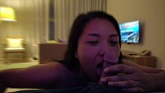 hey that horny hotel session with the naughty asian sucking my big cock so sloppy and good