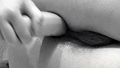 Oh wow, this milf in stockings with her hairy pussy and beautiful ass is doing unusual anal penetration on the floor