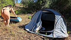 Outdoor camper gets that internal creampie in public forest 😏