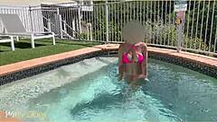 i flashed my big natural tits as a daring wife exhibitionist in the hotel pool...
