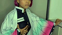 Amari Gold does Shinobu demon slayer cosplay in solo anal with ebony gaping