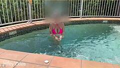 i flashed my big natural tits as a daring wife exhibitionist in the hotel pool...