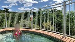 i flashed my big natural tits as a daring wife exhibitionist in the hotel pool...