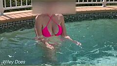 i flashed my big natural tits as a daring wife exhibitionist in the hotel pool...
