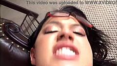 hey, eva angelina keeps her glasses on while riding that cock deep in this intense one-on-one fuck session