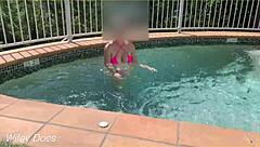 i flashed my big natural tits as a daring wife exhibitionist in the hotel pool...