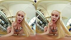 in this czech vr experience a mesmerizing blonde girlfriend gets horny in lingerie then rides your cock in cowgirl and doggystyle pov with natural tits bouncing