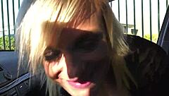 blonde cougar starts fucking wildly in the car during october 31 event