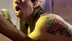 Why not enjoy this big tits blonde slut giving a deepthroat blowjob to her lover in halloween fun?
