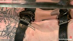 Chained blindfolded slave gets vibrated in this intense bdsm session with bondage and toys