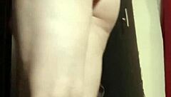 Camgirl in Grey Teases with Sensual Ass Fingering