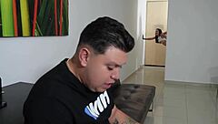 She gets fucked by the plumber while her husband watches a football match - part 2