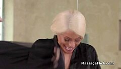 Curvy Big-Titted Blonde Babe Suggests Oily Massage Leading To Hardcore Fucking With New Masseuse And Fat Owner.