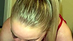 Step sister heads to the toilet but her step brother waits with big dick for her to suck