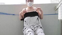 japanese housewife gets excited masturbating solo on the balcony