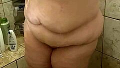 curvy bbw wife gets spotted rinsing off solo in that steamy shower setup