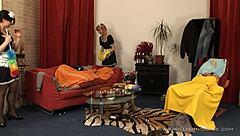 In the wild tale of mad maids, dominant women strap on for crazy cfnm femdom action in part one