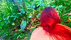 Bold handjob action for the cute brunette babe right on the risky beach trail.