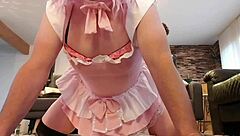 Crossdressing friend in sexy cosplay lingerie fucks girlfriend with transsexual cock in costume play