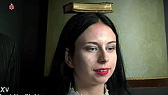 French maid Judith endures spanking and humiliation in her outfit while balancing rule book on head.