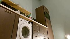 Subtle Tease as Cute Brunette Babe in Kitchen Miniskirt Slowly Removes Panties Revealing Shaved Pussy