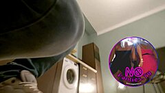 Subtle Tease as Cute Brunette Babe in Kitchen Miniskirt Slowly Removes Panties Revealing Shaved Pussy