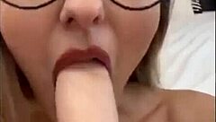 Romanian dirty talk camgirl with cute blonde sucking dildo in solo masturbation