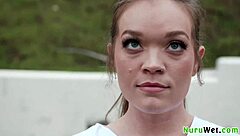 Wow, Check Out This Sexy Tattooed Blonde Teen 18+ Masseuse Sliding Her Wet Naked Body In Nuru Gel All Over Her Client!