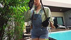 Hey, that sexy gardener is getting it on hard in the garden with her boss