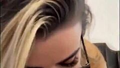 Romanian dirty talk camgirl with cute blonde sucking dildo in solo masturbation