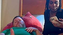 Amateur ebony babe sucks and fucks white guy hard in hood bedroom action