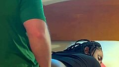 Amateur ebony babe sucks and fucks white guy hard in hood bedroom action