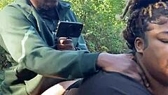 bbw ebony milf skips panties under sundress for big black cock creampie in her wet pussy anywhere