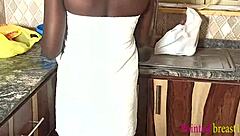 Ebony bangs boyfriend in the kitchen for the first time with big cock blowjob and missionary pussy action 😏🍆